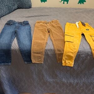 4T NWT Boys Pant Lot Denim, Tan, and Mustard